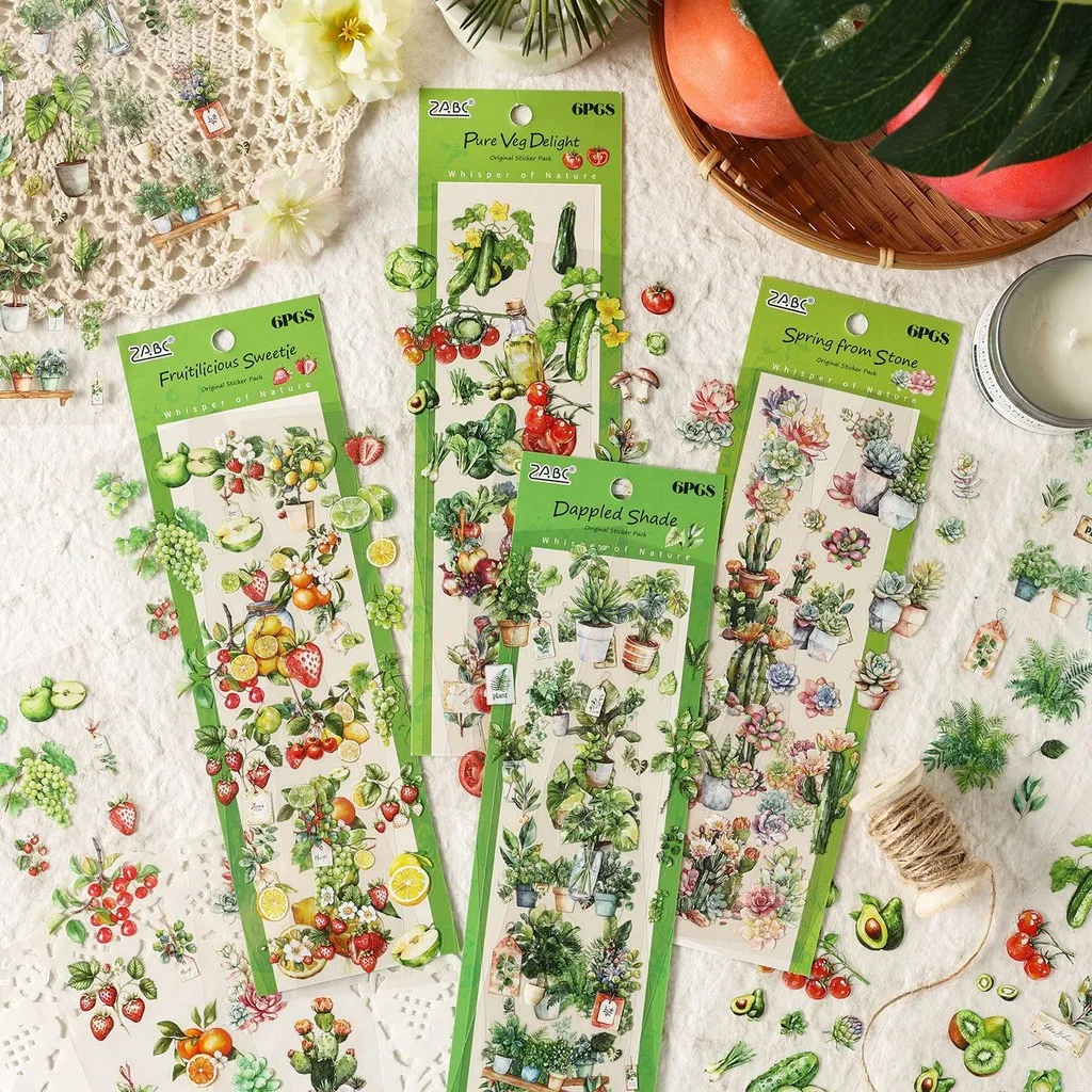 6 أوراق ملصقات مقطوعة مسبقًا لنباتات الفاكهة لمستلزمات سكرابوكينغ وملصقات حرفية للمجلات الجمالية غير المرغوب فيها
