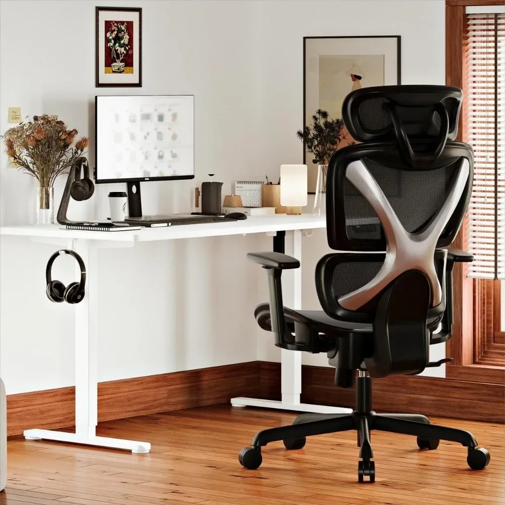 Ergonomic Office Chair, Mesh Desk Chair with Lumbar Support, Adjustable 3D Arms, Reclining, Headrest & Large Seat - Big and Tal