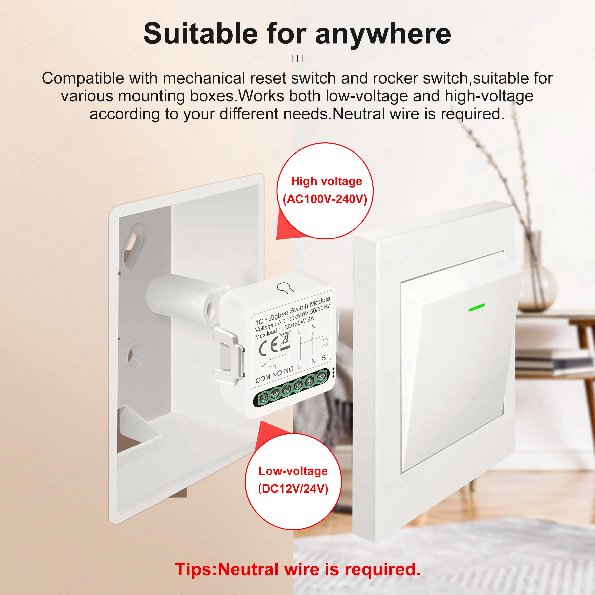 GIRIER Smart ZigBee Switch Module Dry Contact 5A Universal Breaker Relay DC 12/24V AC 100-240V Works with Alexa Alice Hey Google