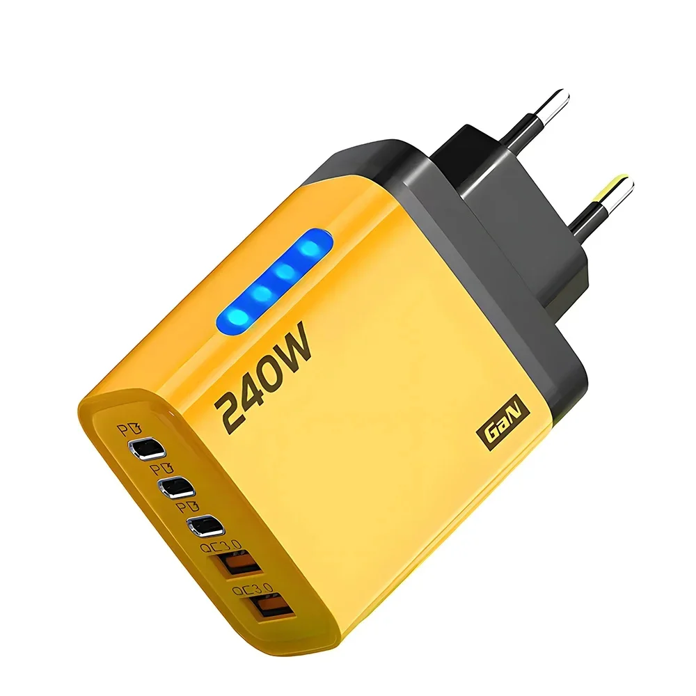 240W 5-Port USB-C PD Wandladegerät Typ C QC 3.0 USB-Handy-Ladegeräte Schnellladegerät für iPhone 16 15 Samsung Xiaomi Huawei