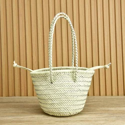 Genuine Leather Vintage Hand Bags Tote Top Quality Women Weave Basket Shopping Bags Travelling Beach Hobos Handbag