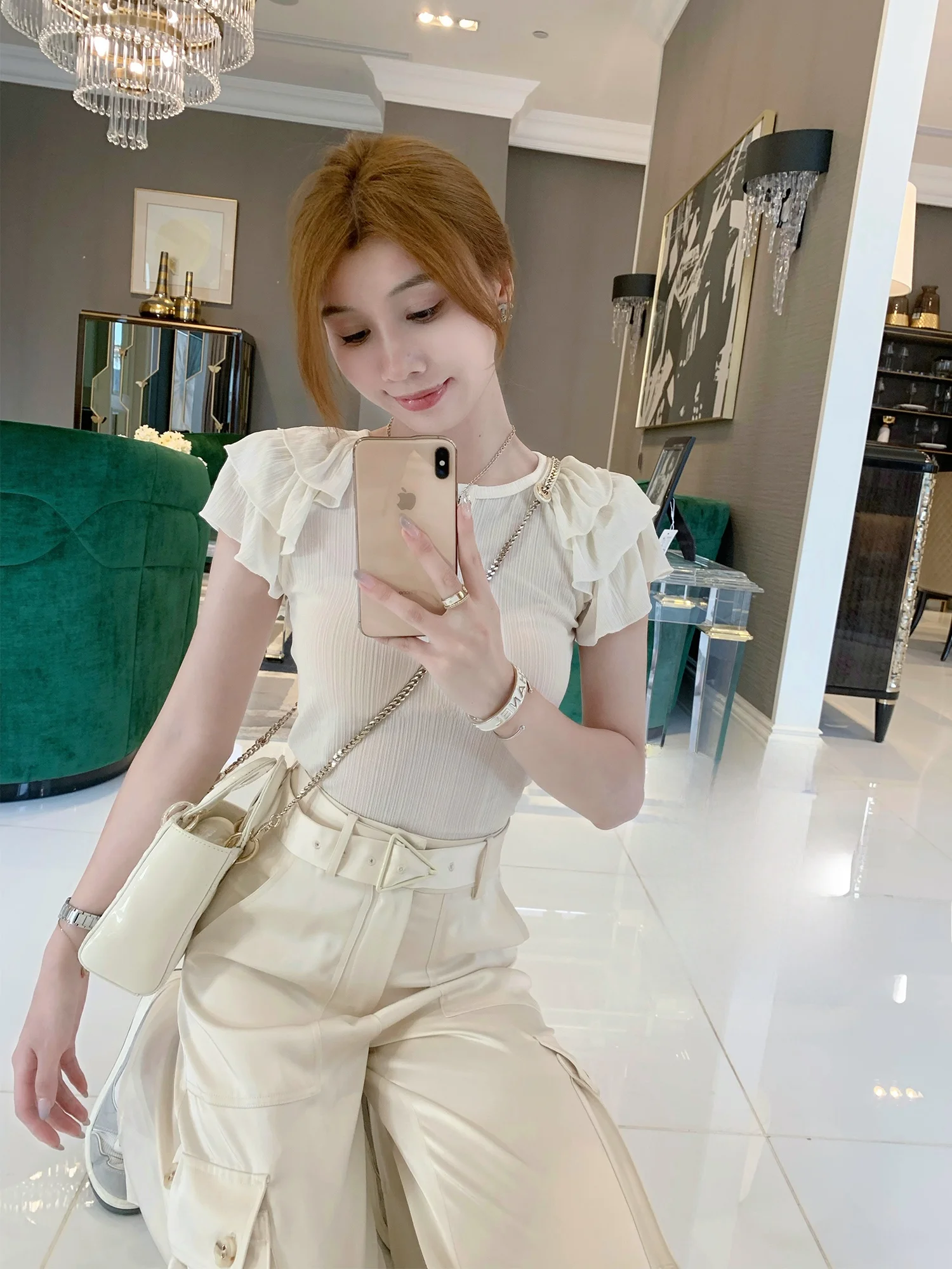 

Летний топ Slim Fit из ацетатной ткани с эффектом охлаждения, с кружевом, белый, дизайн Sensation