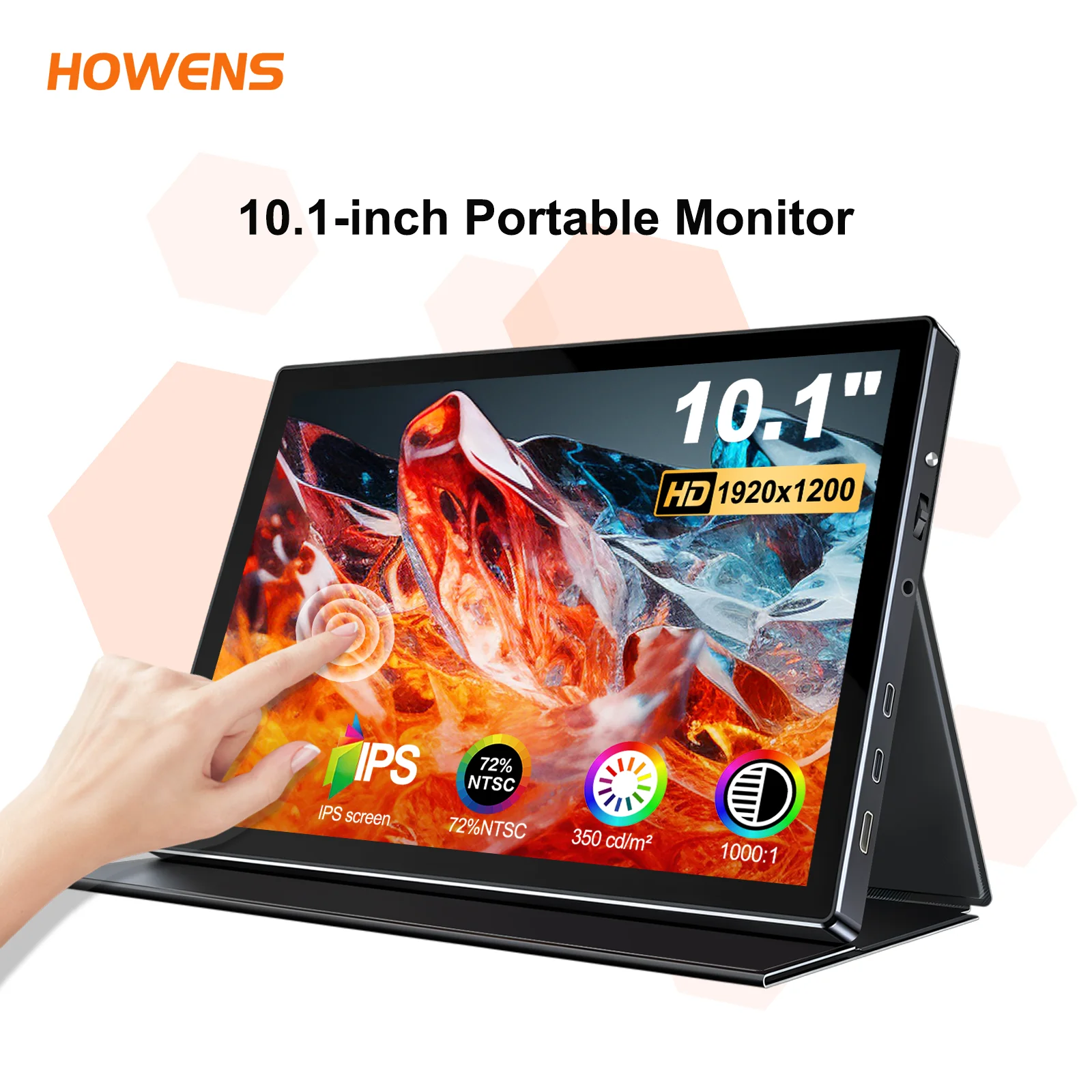 

10.1" Thin Portable Monitor 1920*1200 HD 60Hz Touch Monitor Type-C HDMI for iPhone PC Mac Second Screen Touchscreen Display