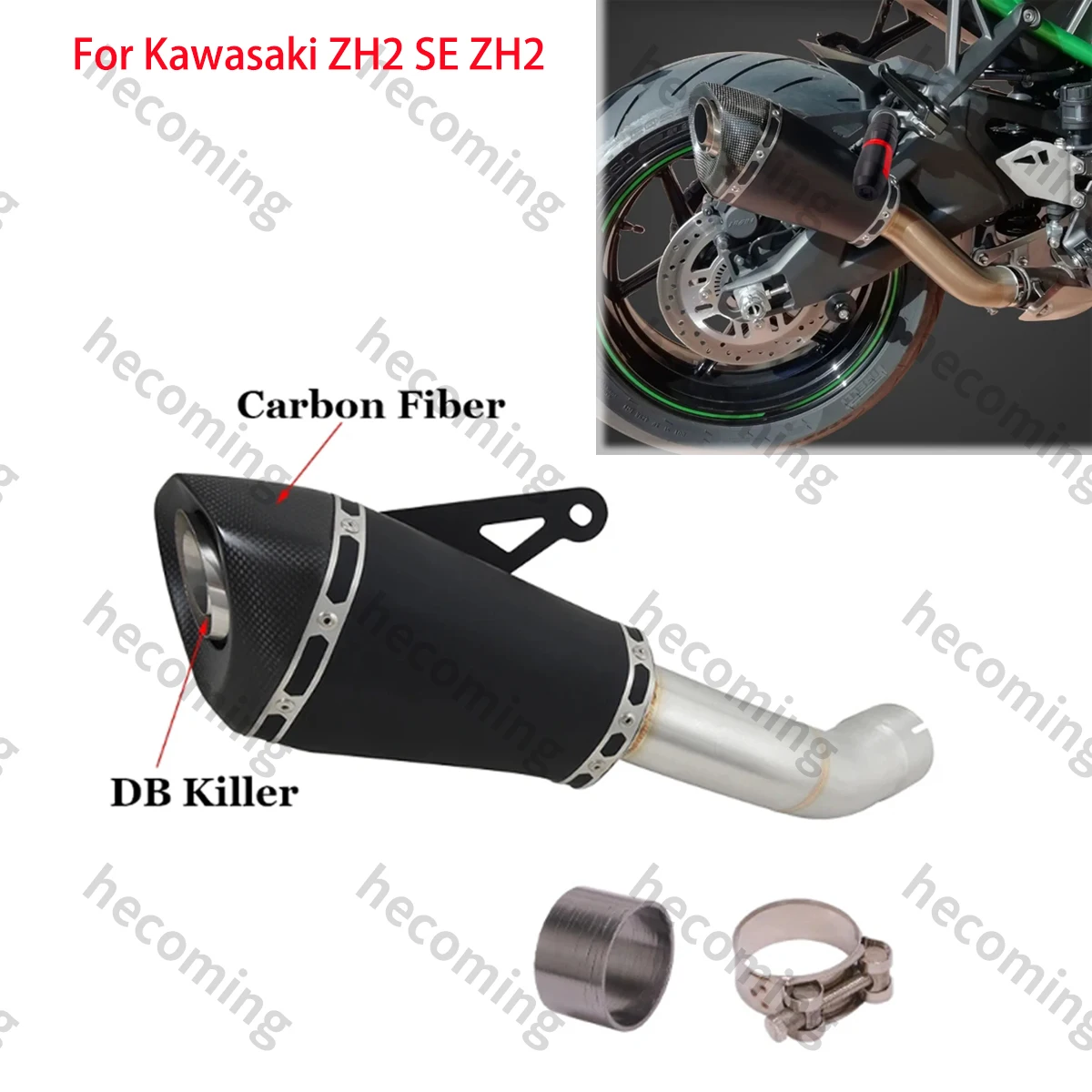 Exhaust System Slip on For Kawasaki ZH2 SE 2020-2024 Exhaust Escape System Middle Link Pipe Carbon Muffler Tip with DB Killer