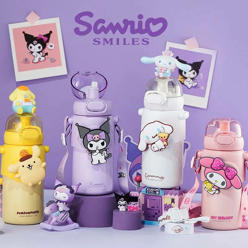 Sanrio Kulomi Children's Drinkware Insulation Cup Students Cinnamon Straw Water Cup Cute Girl Kettle Water Bottles