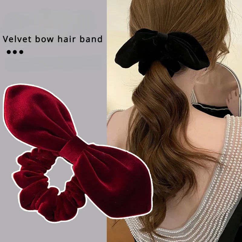 

vintage velvet bow large scrunchie girl style ball hair cord leather band tie head cord leather cover