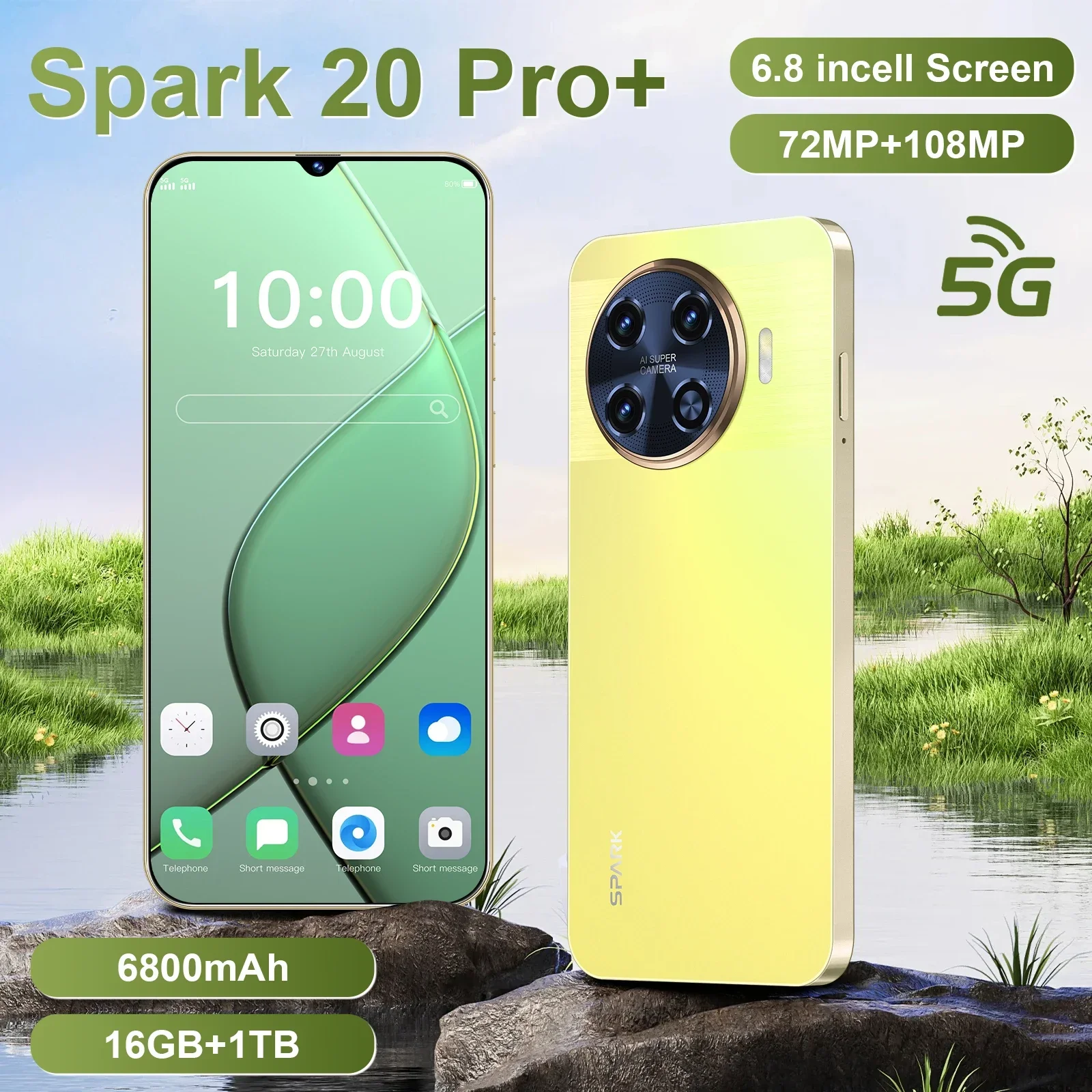 

Spark 20 Pro+ Android Smartphone 6.8 Inch Full Screen 4G/5G Phone 16GB+1TB 6800mAh 108MP Camera Global version phone