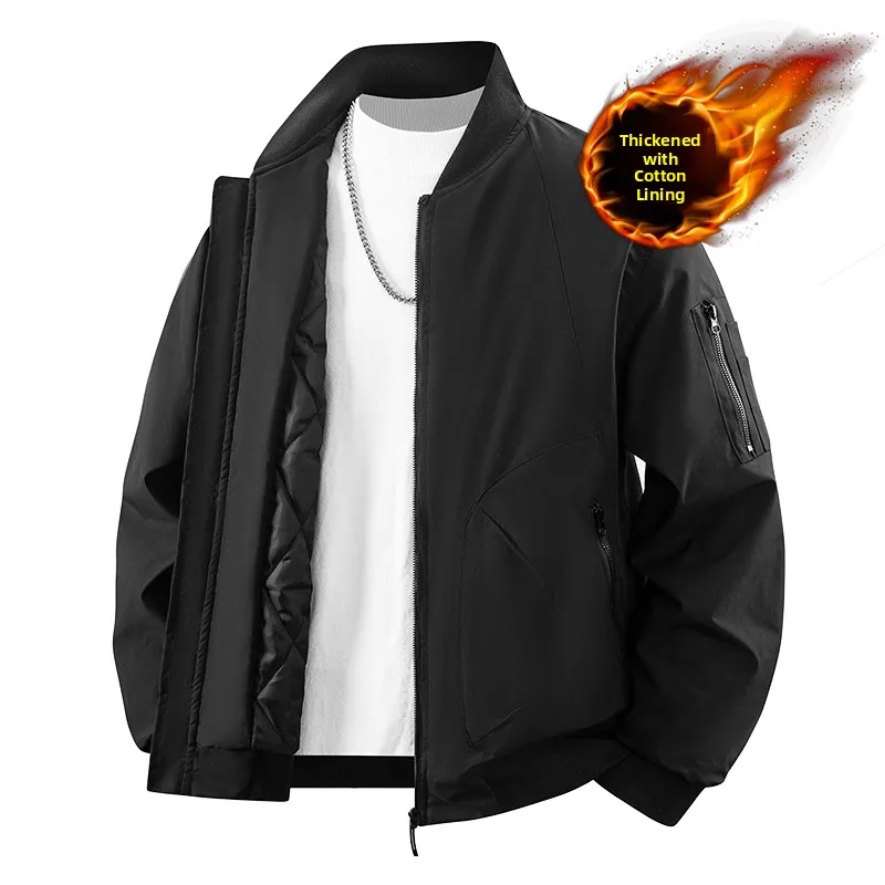 

Утепленная мужская куртка в американском стиле с бейсбольным воротником, на молнии, с длинными рукавами, теплая хлопковая, повседневная, свободного кроя, зимняя верхняя одежда