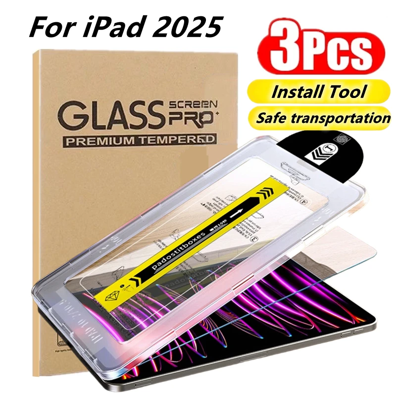 

3Pcs Dust Free Easy Installation Tempered Glass For iPad Air Pro 13 11 10 12.9 M4 M3 10t 9t Mini 6 7 Screen Protector Film