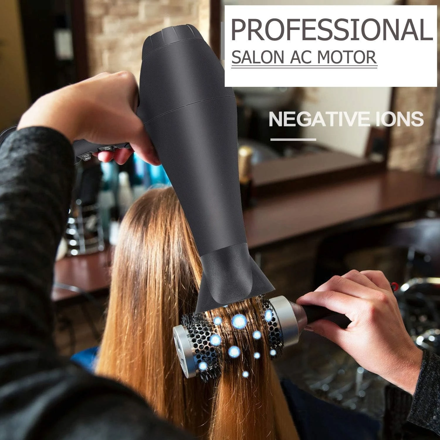 Hair Dryer 1875W, Negative Ionic Fast Dry Low Noise Blow Dryer, Professional Salon Hair Dryers with Diffuser, 2 Speed and 3 Heat Settings (Black)