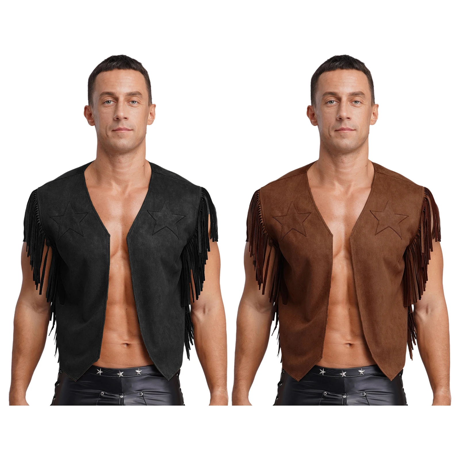 

Men Vintage Cowboy Hippies Cosplay Cardigans Carnival Western Cowboy Cosplay Tops for Halloween Cowboy Hippies Role Play Outfits