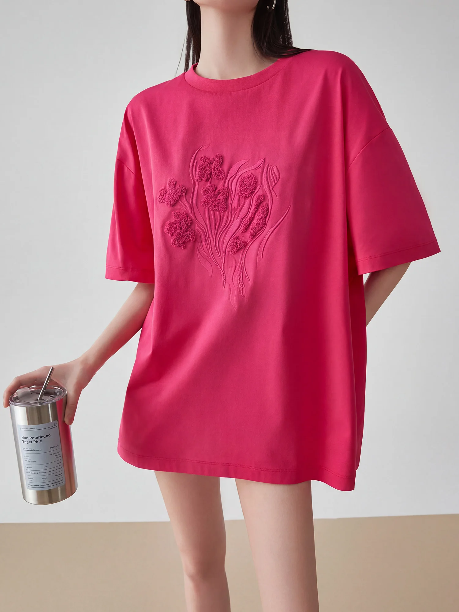 

Повседневная женская футболка с цветочным принтом, коротким рукавом, свободного кроя, с круглым вырезом, средней длины, летняя, дизайнерская модель