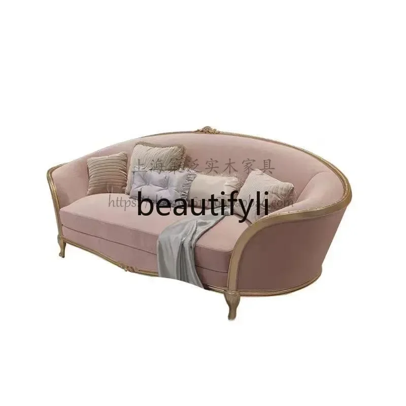 a383  French light luxury palace style solid wood carving flower fabric sofa living room European high-end villa luxury