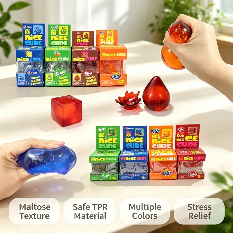 Needoh Fanta Nice Cube Hamburger Squishy Squeeze Toy Multi Color Translucent Stretchy Non-Toxic Anxiety Relief For Adults Gift