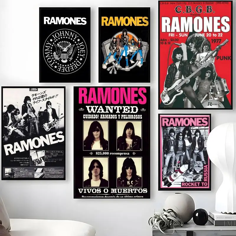 Band R-Ramones Poster Waterproof Self-Stick Wall Art Stickers, Removable Wall Decor for Living Room and Bedroom