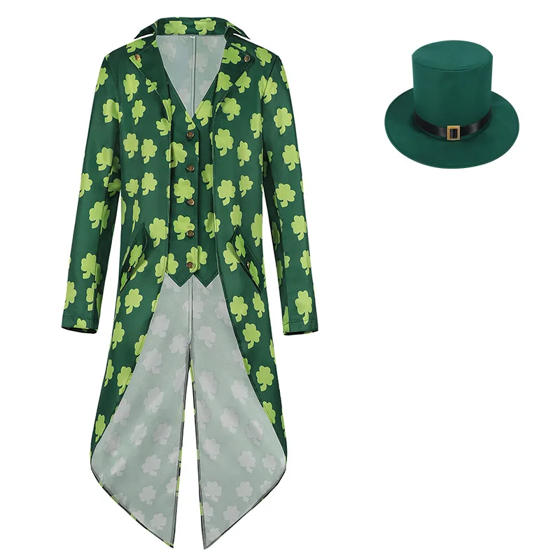 

2025 New European and American Halloween Men's Irish Clover Swallowtail Carnival Costume Costumes Men