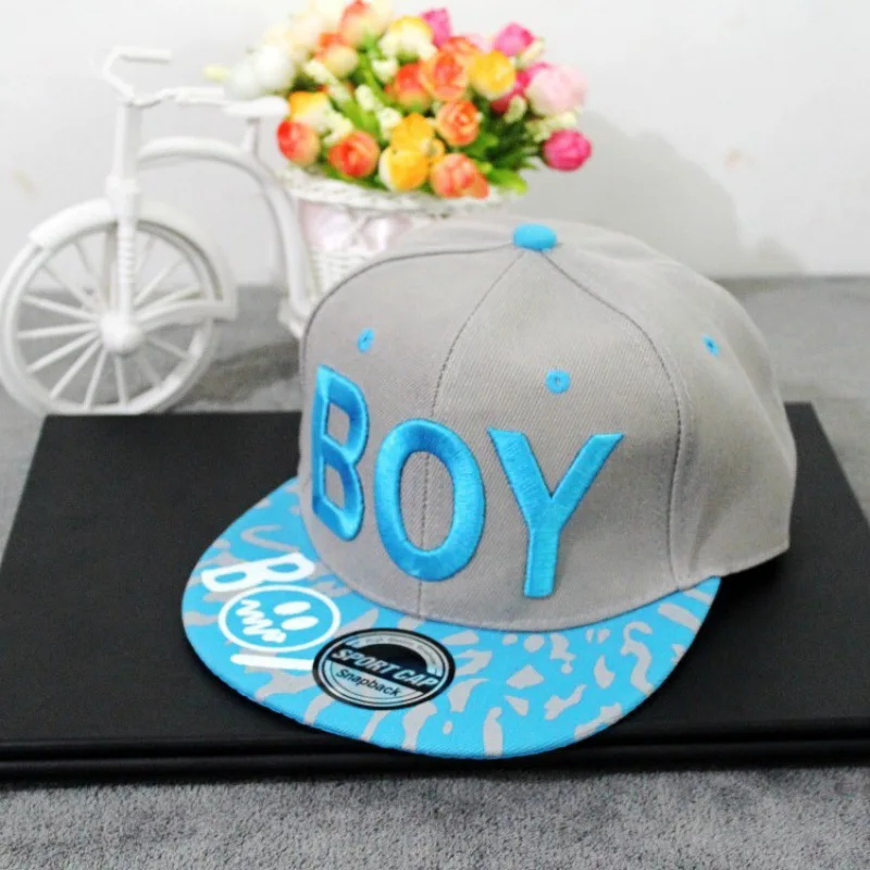 BOY Alphabet embroidered children\'s hip Hop hat Spring Summer Boys and girls students kids Spring Outing sunscreen flat brim hat