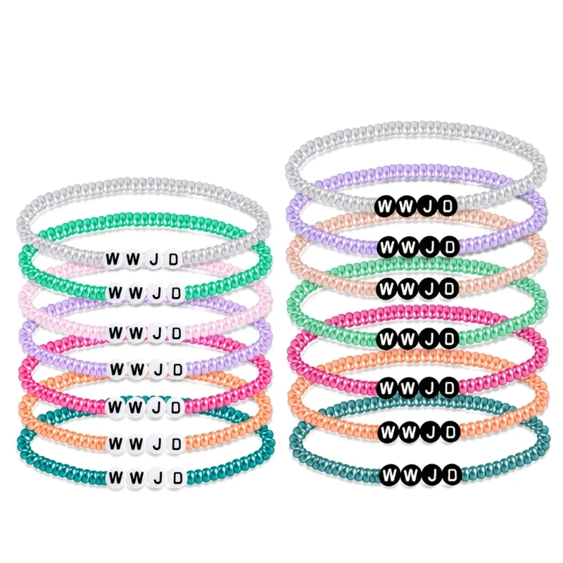 7 Pieces WWJD Elastic Bracelets Stretch Beaded Bracelet Summer Religious Gifts Dropship