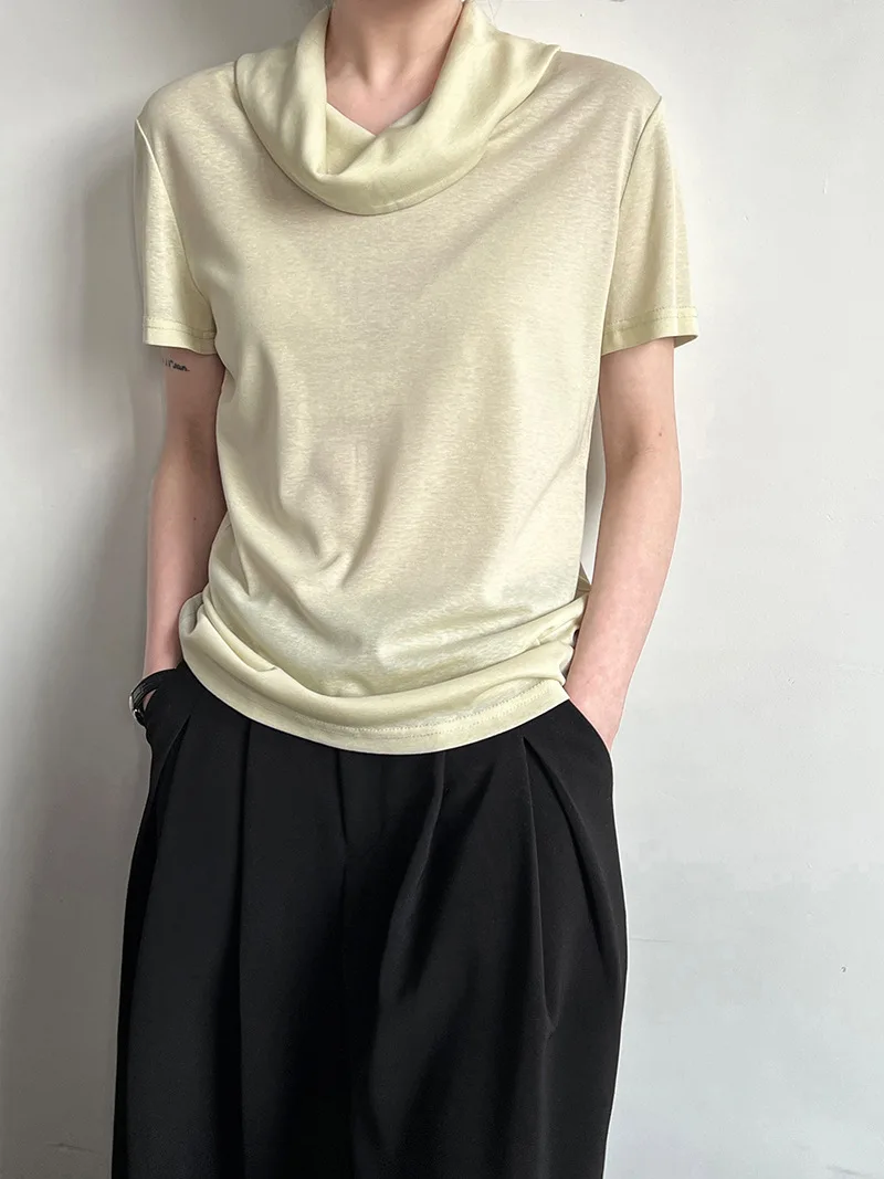 

Женские топы SuperAen Simple Swinging Collar: Новинка лета 2026, однотонные пуловеры с коротким рукавом, повседневные футболки