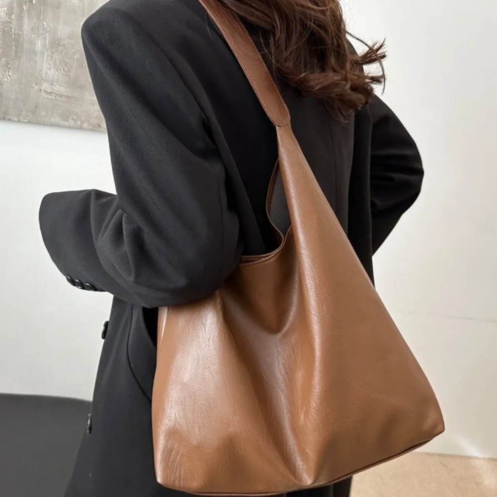 

Fashion Leather Soft PU Shoulder Bag Solid Color Magnetic Button Women Handbag Crossbody Bag Large Capacity Underarm Bag School
