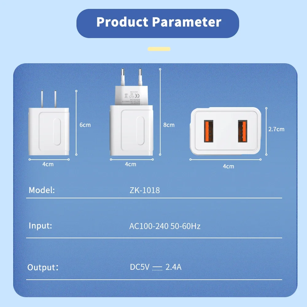 2.4A Quick Charge Dual USB Charger Fast Charging Mobile Phone Chargers  For iPhone Xiaomi Samsung EU/US Plug High speed Charger