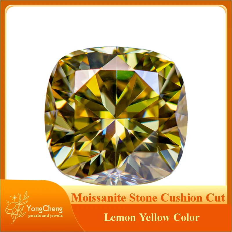 

Moissanite Stone Cushion Cut Lemon Yellow Color Lab Grow Diamond Charms DIY Ring Necklace Earrings Making with GRA Certificate