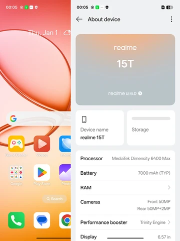 Смартфон Realme 15T, 8/256ГБ, 12/256ГБ, 12/512ГБ, global
