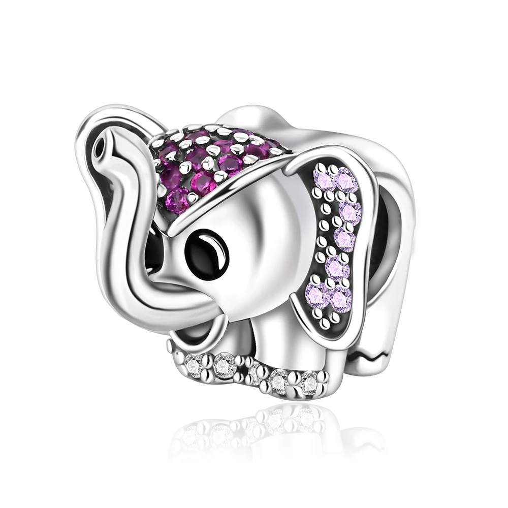 Exquisito abalorio de plata de ley 925, circonio completo, elefante colorido y descendente, compatible con pulsera Pandora, collar, regalo de joyería