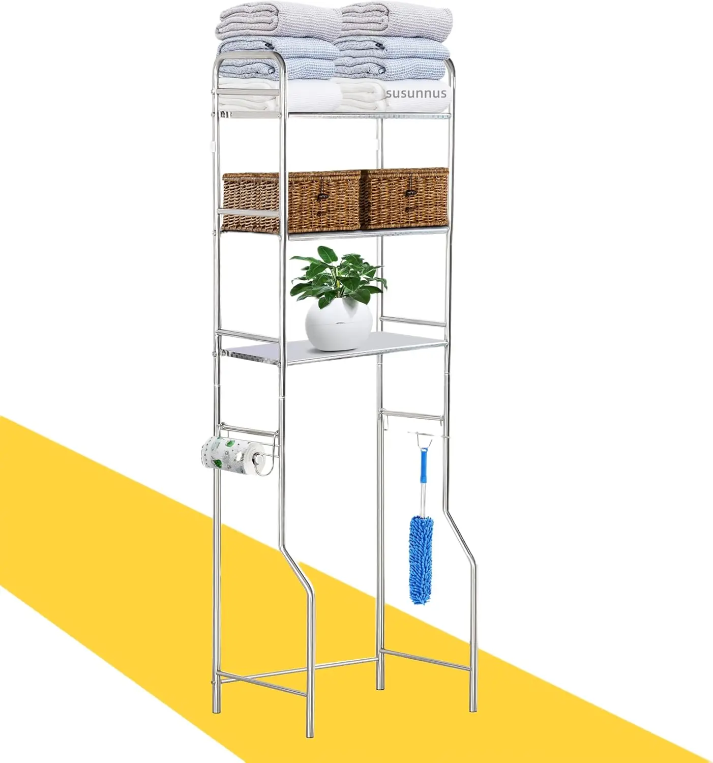 Over The Toilet Storage 3 Tier M,Bathroom Shelves Over Toilet,Freestanding Space Saver with Toilet Paper Holder,Stainless Ste