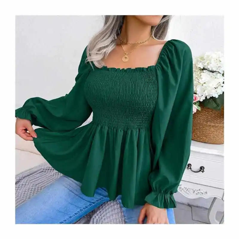 

Высококачественная женская футболка Puff Sve irt Sla Ne Faionable Urban Sle Long Sve Cotton Inner Wear Повседневный топ