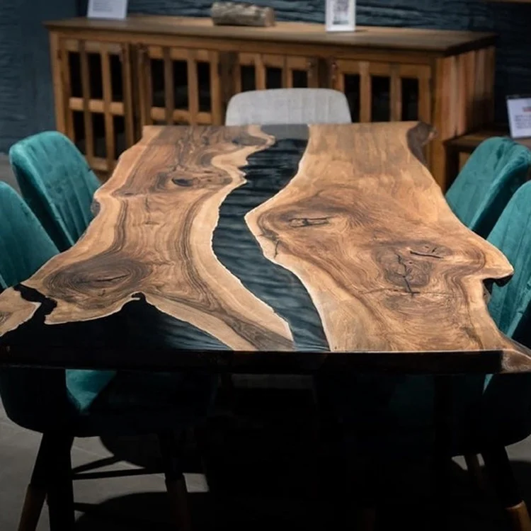 Custom Made Optional Colors Top River Dining Slab Wood Resin Table  8 Feet By 3 Feet