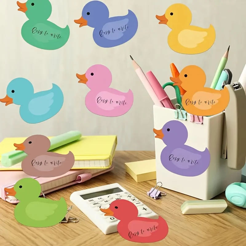 12-Pack of Duck-Shaped Sticky Notes with Random Colors, Cute Duck-Shaped Handwritten Planning Notes, Personalized Duck Shapes for Planning and Recording Daily Schedules