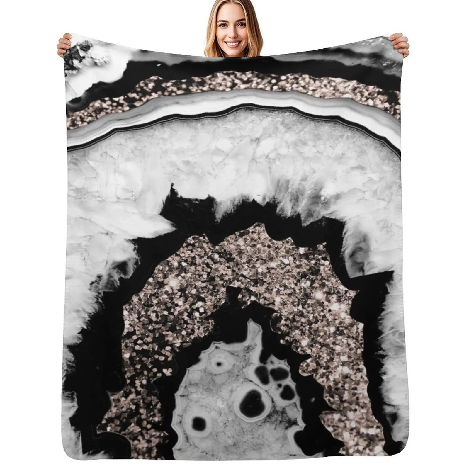 

Gray Black White Agate with Rose Gold Glitter #1a (Faux Glitter) #gem #decor #art Throw Blanket Elderly warm blanket
