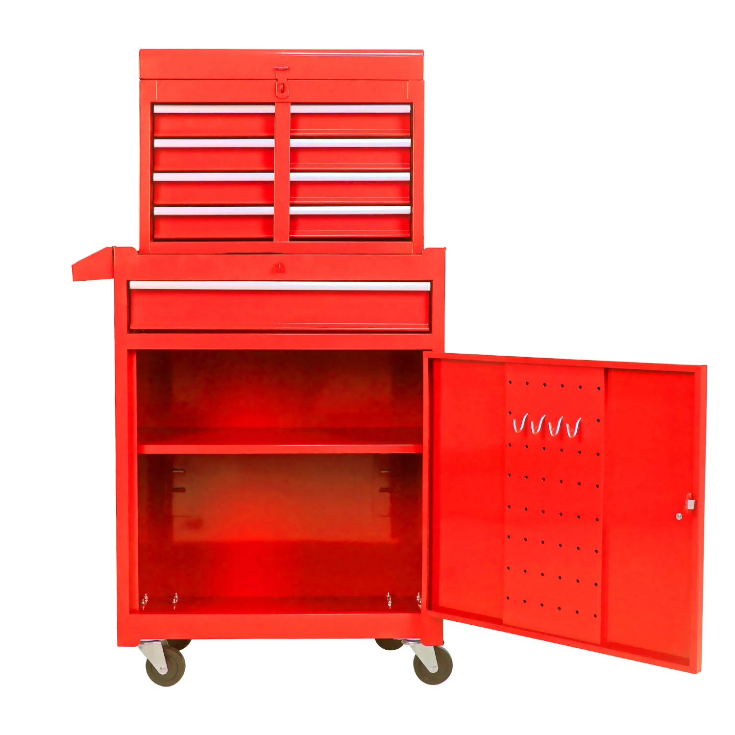 Detachable 5 Drawer Tool Chest with Bottom Cabinet, Adjustable Shelf - Red