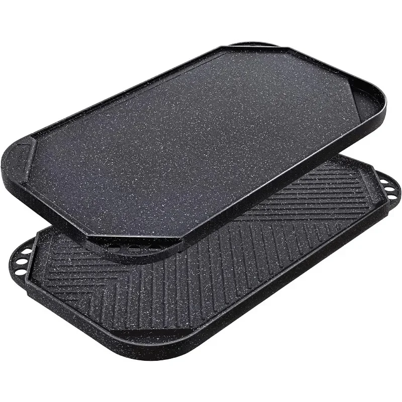 

Nonstick Griddle Grill Pan, Pro-Grid Reversible Grill & Griddle Pan, Two Burner Cast Aluminum Griddle, Portable for Indoor NEW
