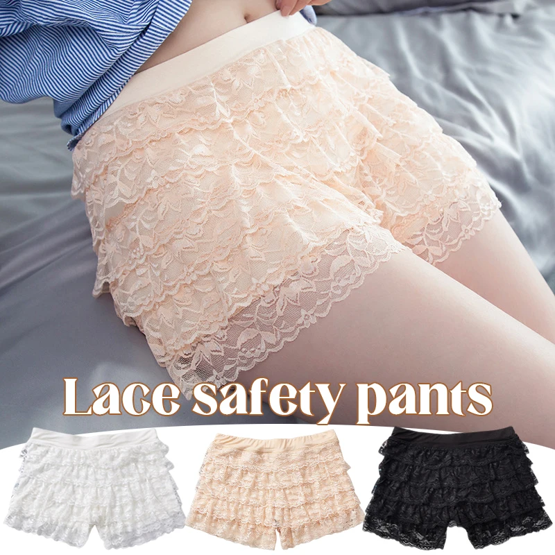 Women Summer Ruffle Lace Safety Short Pants Princess Lolita Safety Shorts Elastic Waist Casual Layered Panties Underwear