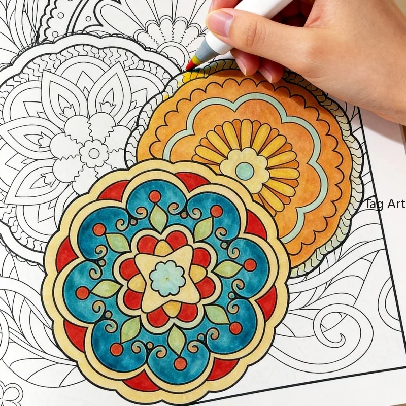 A Hand Drawn Book For Adults To Relieve Anxiety And Calm Down, Animal/Castle/Flower Mandala Theme, Coloring Book, A Good Gift