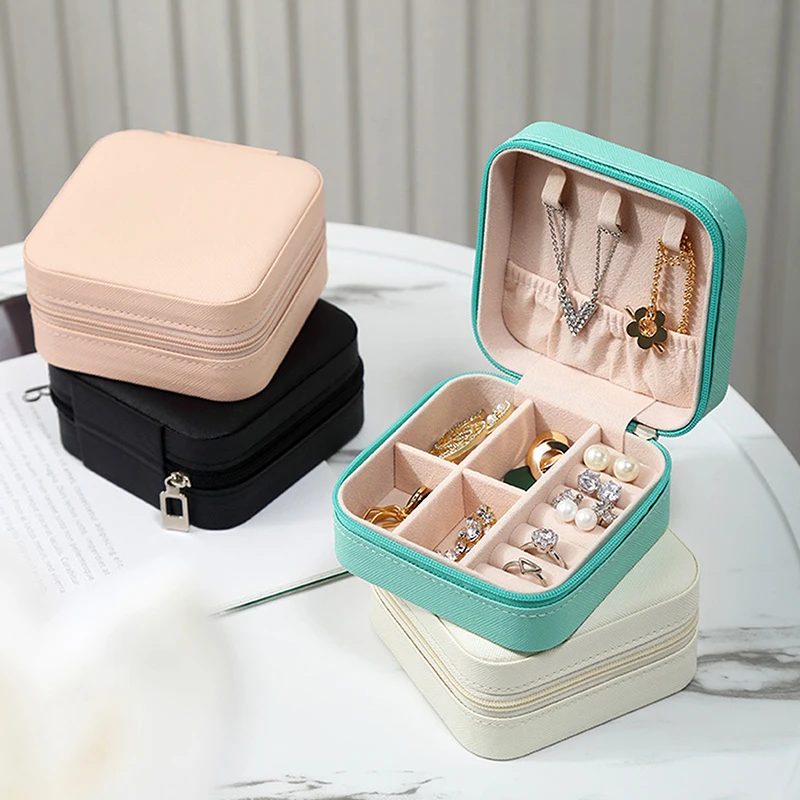 Portable Jewelry Box Jewelry Organizer Display Travel Jewelry Case Boxes PU Leather Storage Zipper Earings Ring Necklace Storage