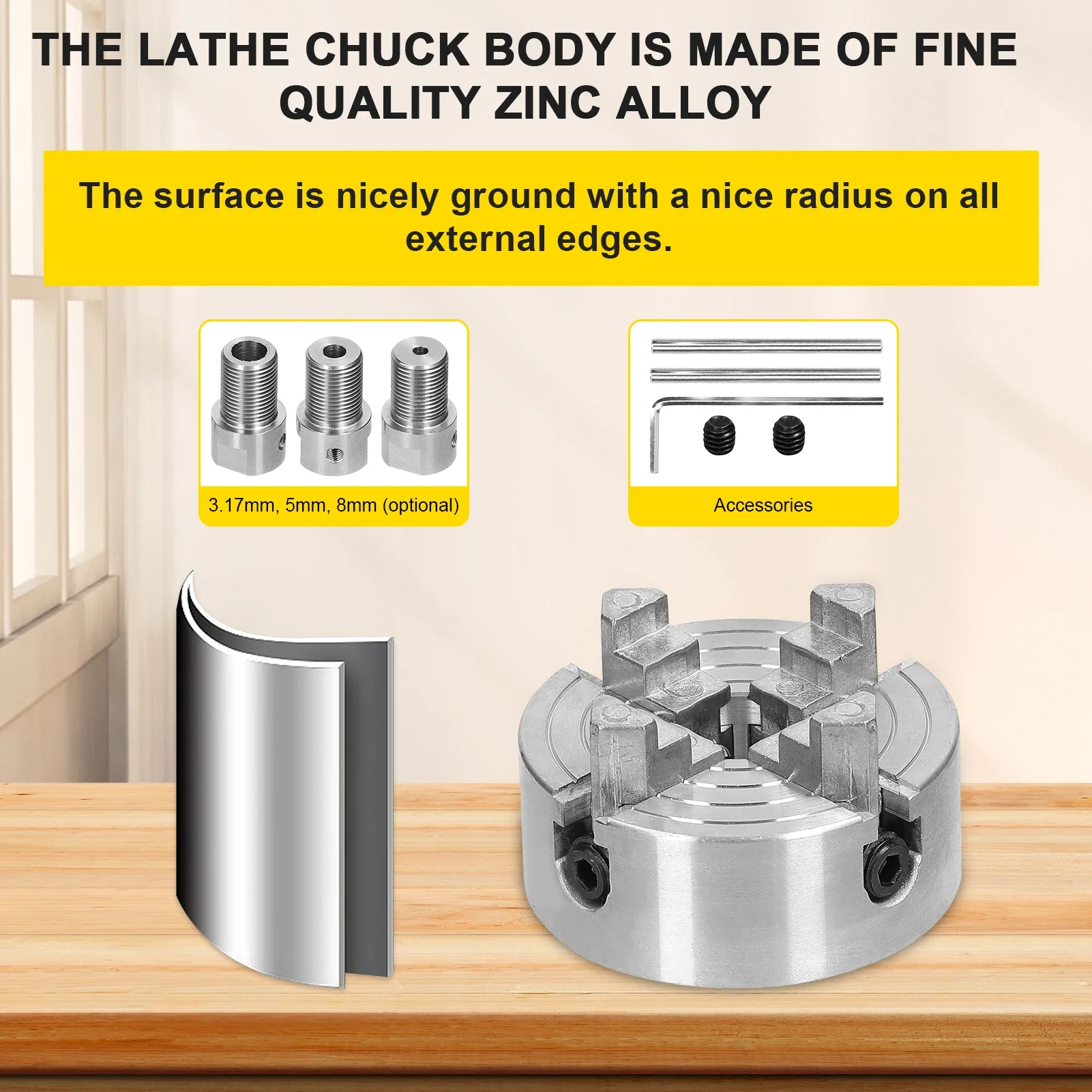 Lathe Chuck 3 Jaws/4 Jaws 3.17mm/5mm/8mm Connecting Rod Manual Self-Centering Mounting Bolt for Grinding Milling Turning Machine