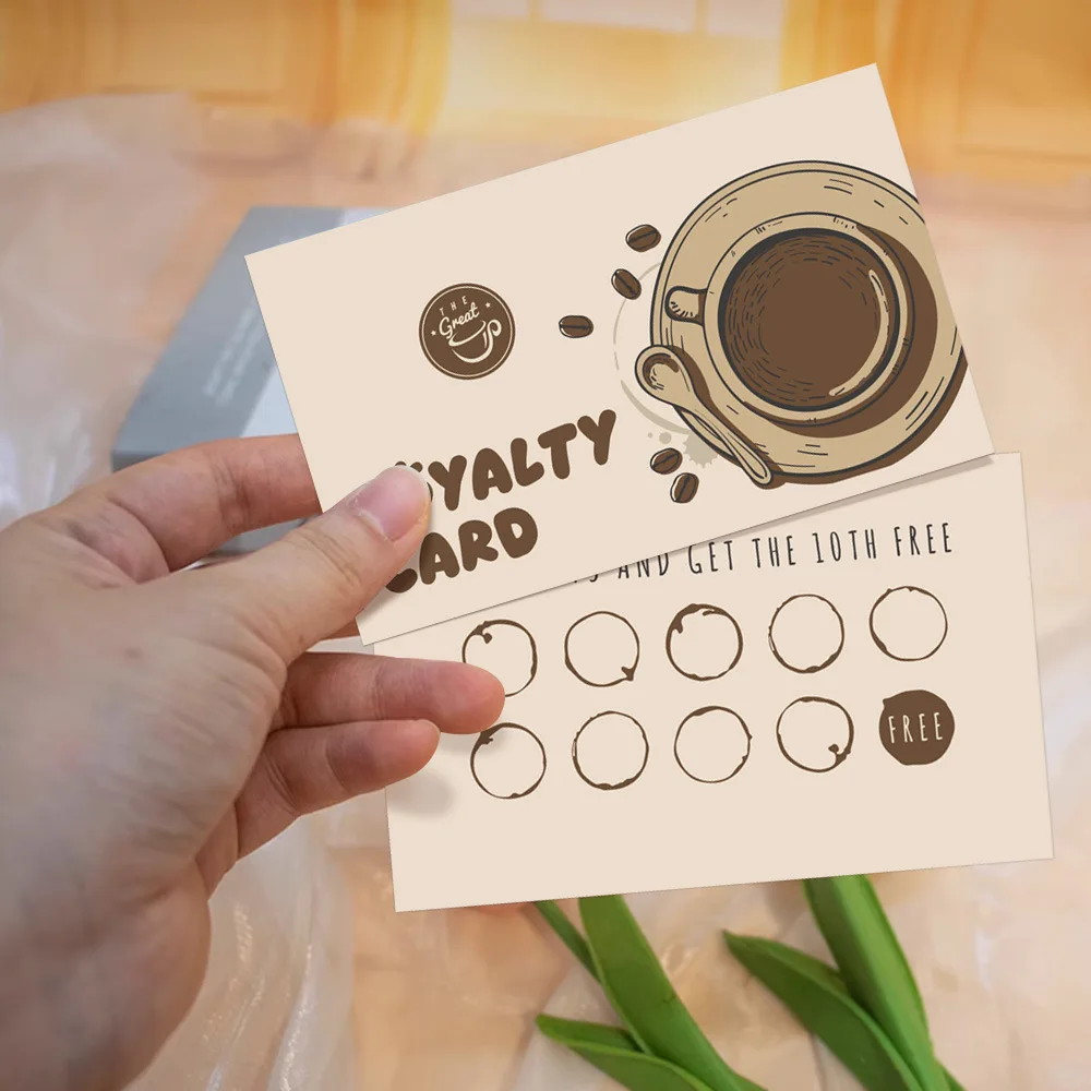 30pcs Coffee Loyalty Card Double Sided Coffee Shop Discount Card After Sale Cards Paper Business Cards for Repeat Customer