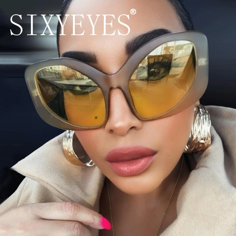 New Modern Cat Eye Y2k Sunglasses Women 2024 Luxury Brand Designer Sun Glasses for Ladies Oversized Shades Retro 2000\'s Eyewear