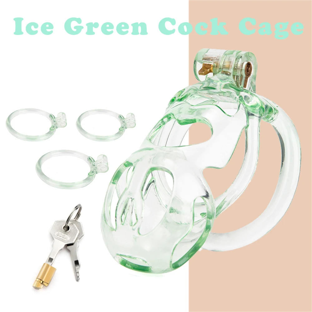 

Ice Vision Green Chastity Cage With 3 Base Penis Rings Lightweight 3D Printing Cock Cage Fetish BDSM Sex Toys For Men Penis Cage