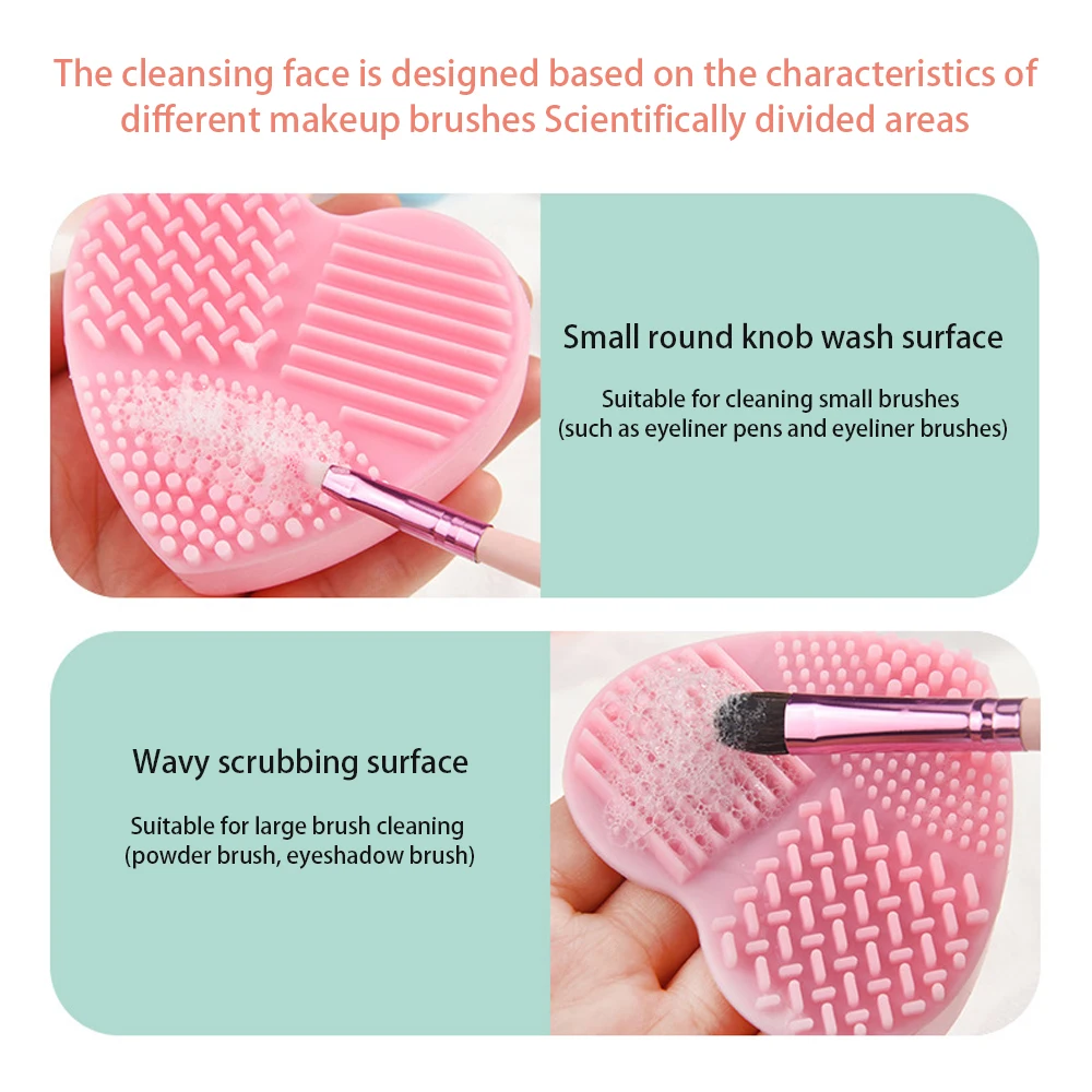 Pink Heart-Shaped Makeup Brush Cleaning Brush, Compact Makeup Brush Cleaning Too, Easy Store Use
