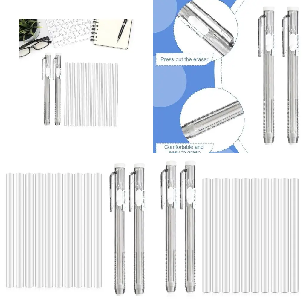 12x Pen Erasers Retractable Mechanical Erasers with Replacement Eraser Refills School Office Supplies for Students