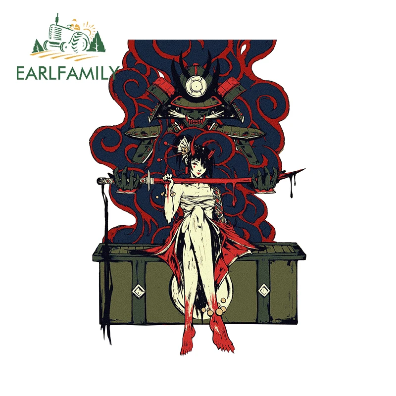 

EARLFAMILY 13 см x 8,9 см, искусство крови, девушка-демон, автомобильная наклейка, Забавный Самурай с ножом, аксессуары для гоночных автомобилей