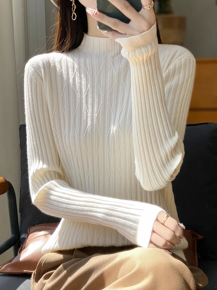 

Women's Knitted Sweater f High Collar Slim Fit Inner Wear Base irt Top 3D Effect Sli Autumn Winter Faion Anti Aging