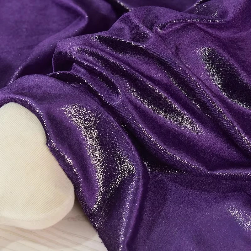 ผ้ากำมะหยี่สีม่วงกลิตเตอร์ - ผ้ากำมะหยี่เกาหลีสีทองยืดได้ 4 ทิศทาง สำหรับชุดเดรสทางการ เสื้อโค้ท เสื้อผ้าดีไซเนอร์