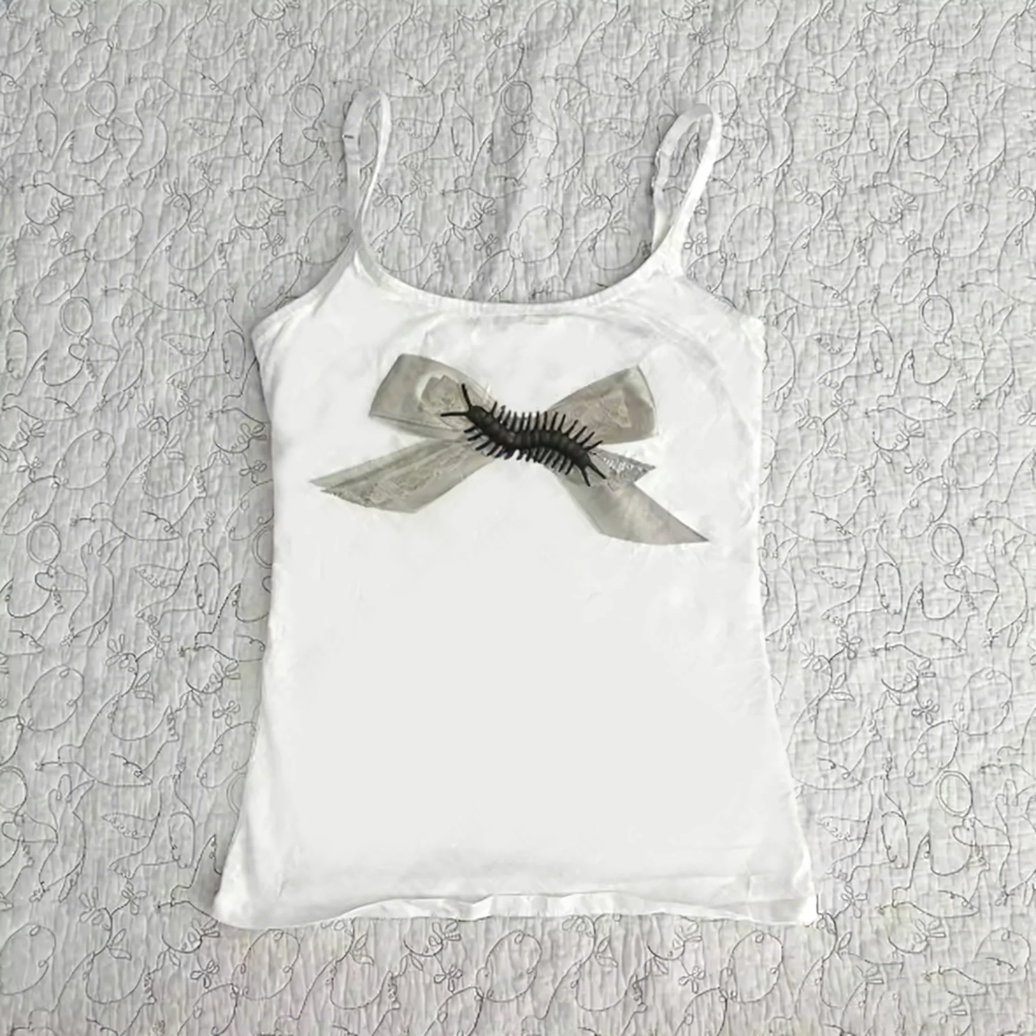 Bug and butterfly knot cartoon pattern printed slim sexy fashionable blouson high Harajuku retro trend gothic high street style