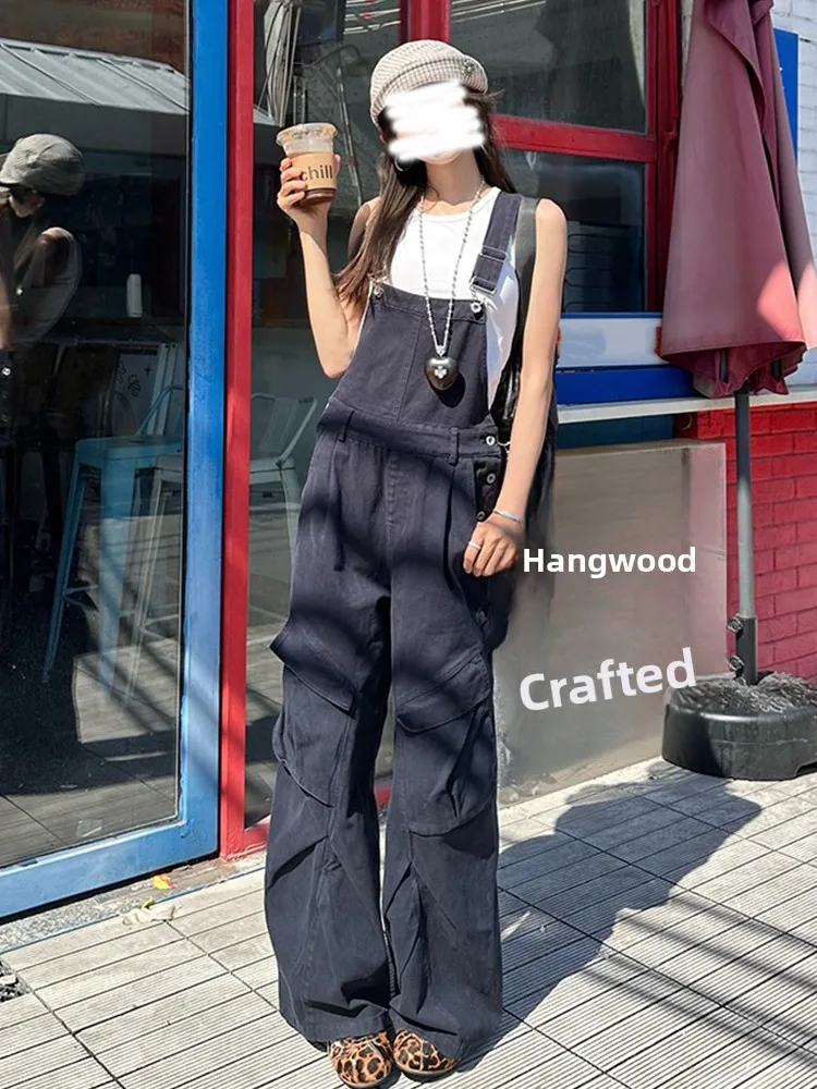 Retro American een Denim Overalls Women's Loose Wide Leg Jumpsuit Spring Summer New Sle High Waist Casual Resistant to Dirt