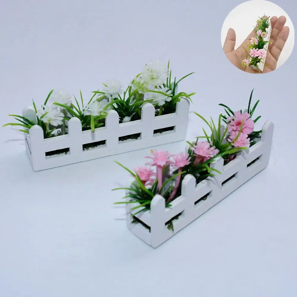 

1:12 Scale Dollhouse Simulated Flower Fence Decor Garden Pretend Play Miniature Potted Plants Lifelike Artificial